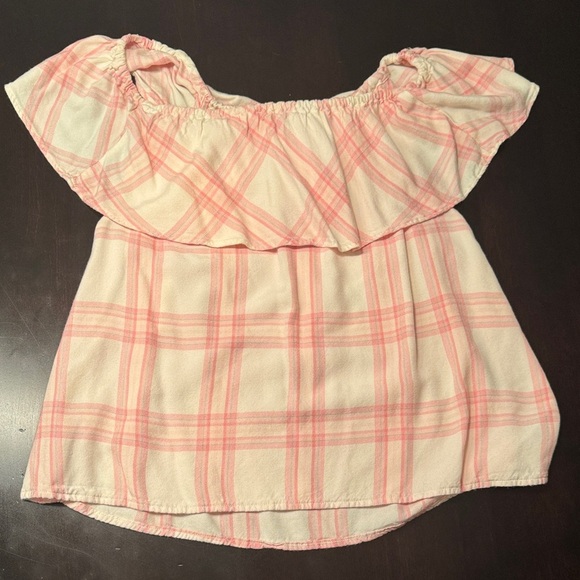 Sanctuary Pink Plaid Off-Shoulder Top - Picture 1 of 4